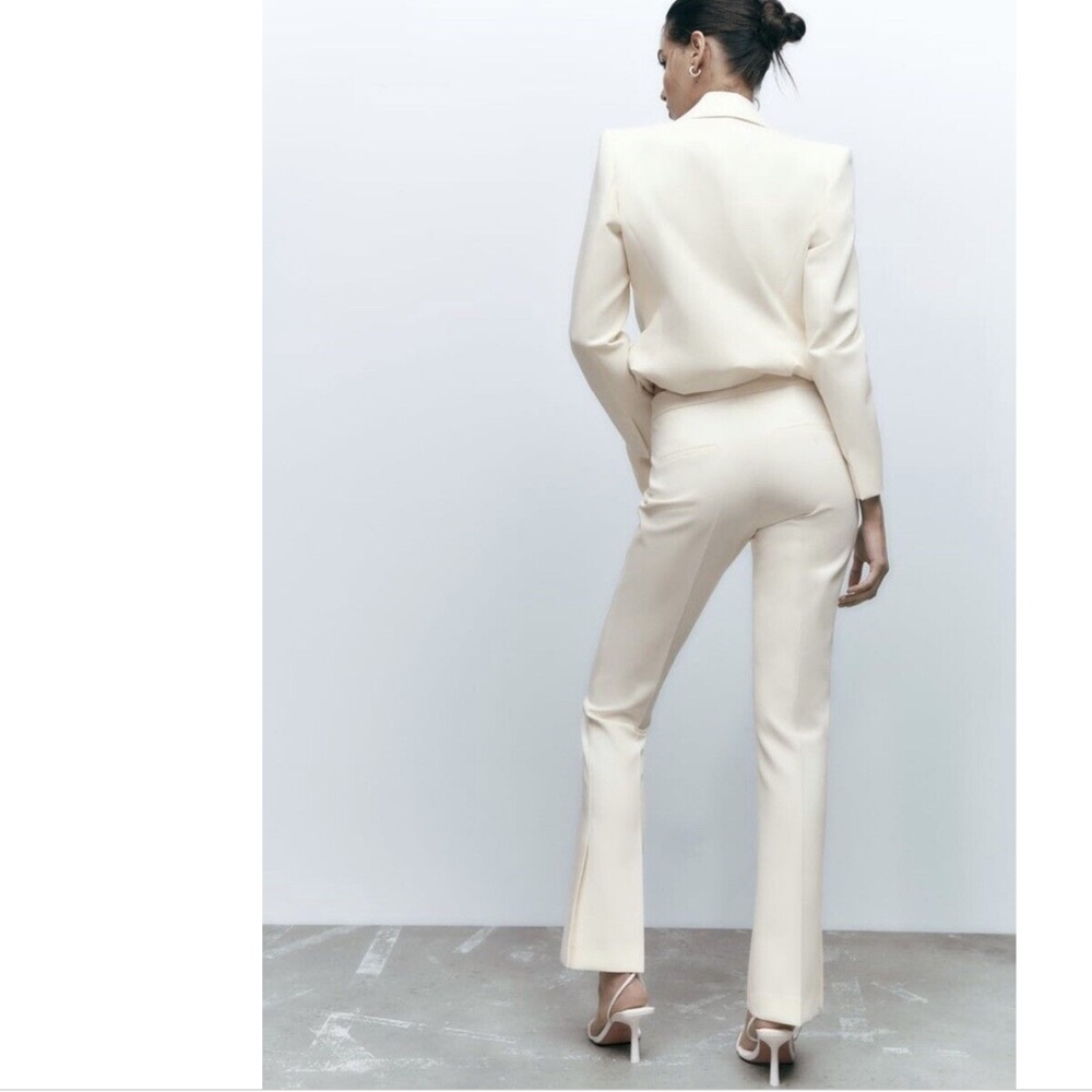 ZARA Ecru Vented Slit Hem Straight Leg Trousers Pants sz Small $89.90 - Picture 5 of 14